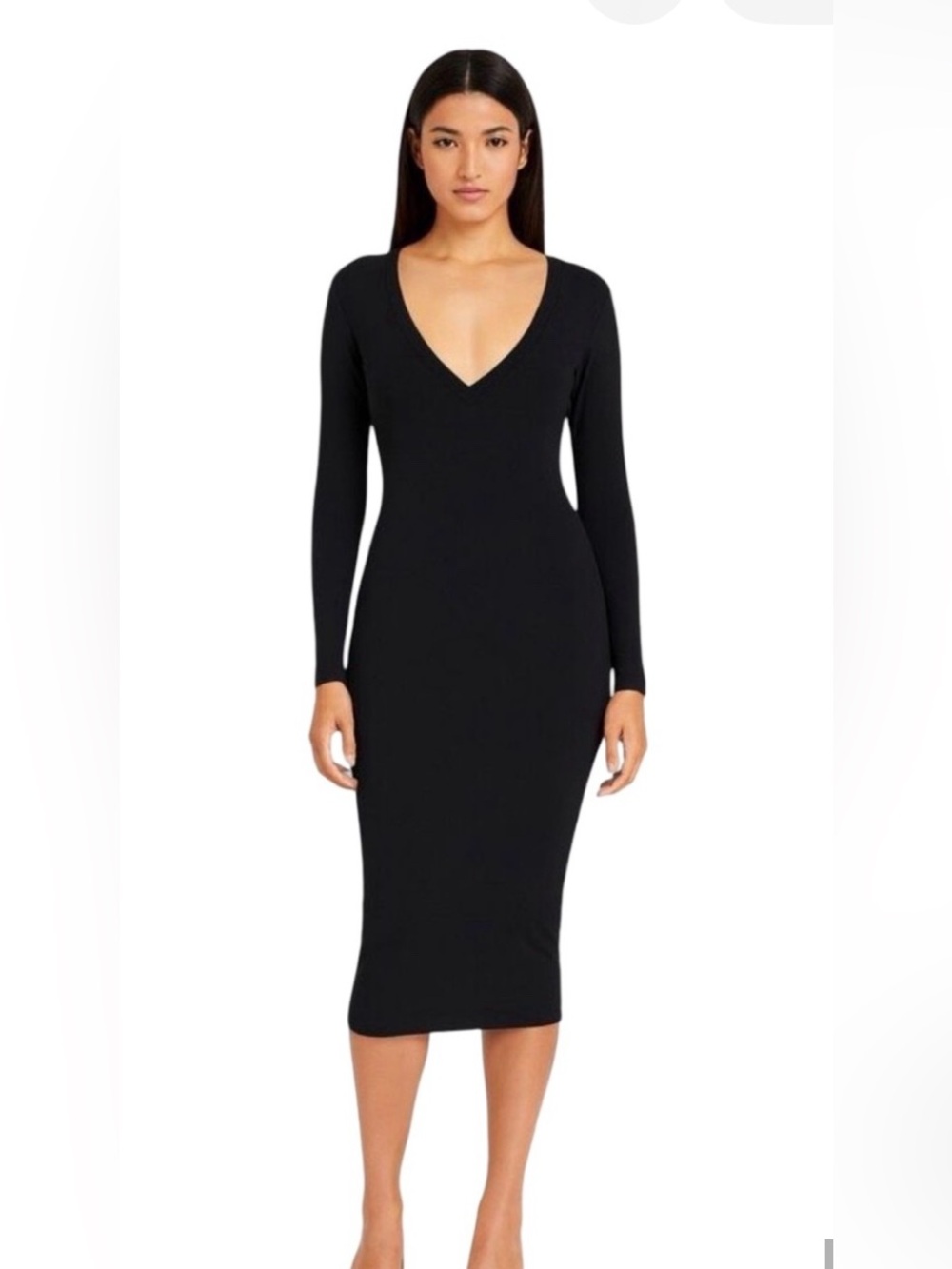 Norma Kamali v neck midi jersey black dress size small